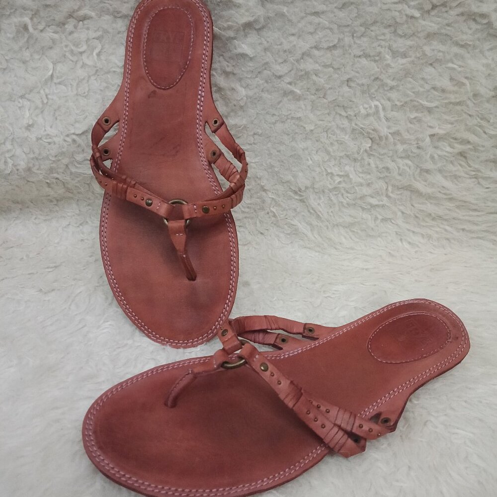 Frye Women's Ally Western Brown Leather Flip-Flop Sandals US 7